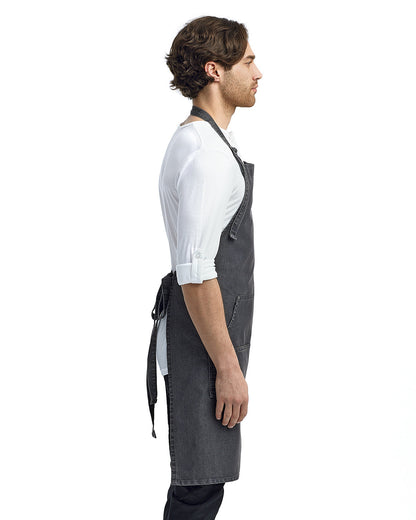 Artisan Collection by Reprime Unisex Jeans Stitch Denim Bib Apron RP126 #color_BLACK DENIM