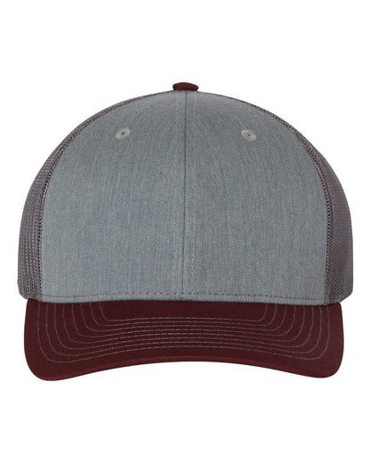 Richardson Snapback Trucker Cap 112 #color_Heather Grey/ Charcoal/ Maroon