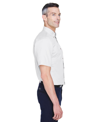 Harriton Men's Easy Blend™ Short-Sleeve Twill Shirt with Stain-Release M500S #color_WHITE