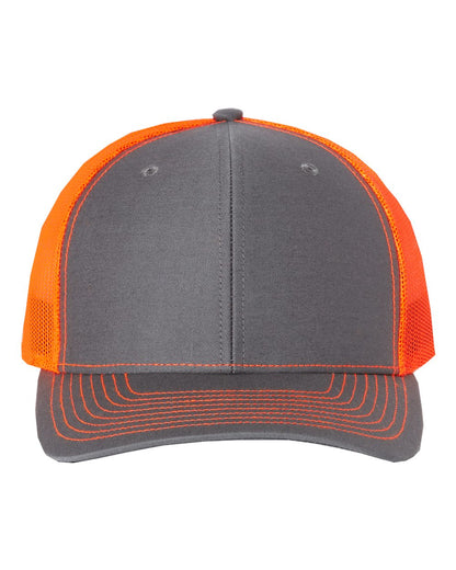 Richardson Snapback Trucker Cap 112 #color_Charcoal/ Neon Orange