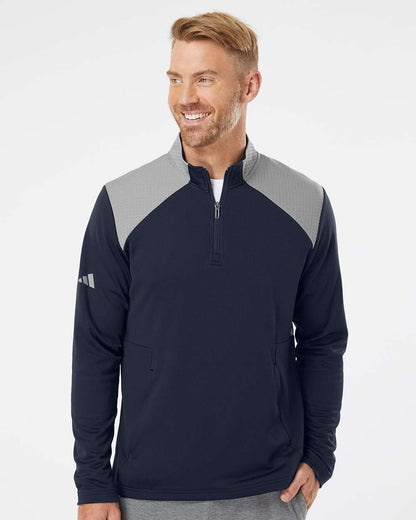 Adidas Textured Mixed Media Quarter-Zip Pullover A532 #colormdl_Collegiate Navy/ Grey Three