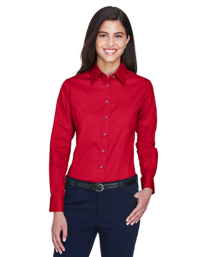 Harriton Ladies' Easy Blend™ Long-Sleeve Twill Shirt with Stain-Release M500W #color_RED