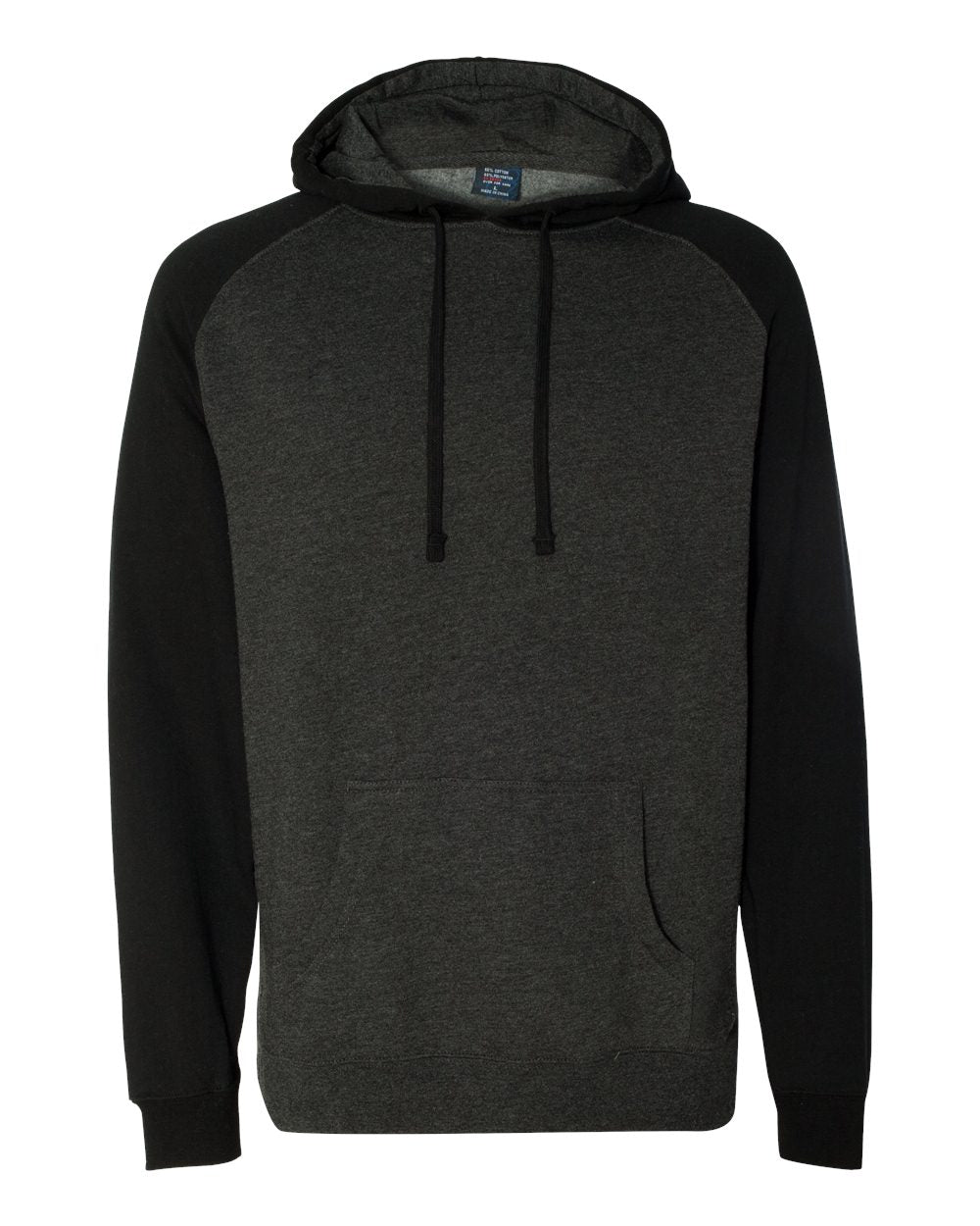 Independent Trading Co IND40RP Raglan Hooded Sweatshirt Charcoal Heather Black S