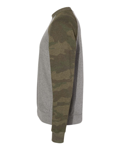 Independent Trading Co. Special Blend Crewneck Raglan Sweatshirt PRM30SBC #color_Nickel Heather/ Forest Camo