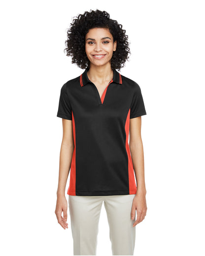 Harriton Ladies' Flash Snag Protection Plus IL Colorblock Polo M386W #color_BLACK / TM ORANGE