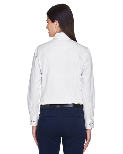 Harriton Ladies' Easy Blend™ Long-Sleeve Twill Shirt with Stain-Release M500W #color_WHITE