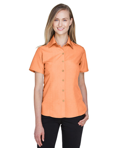 Harriton Ladies' Barbados Textured Camp Shirt M560W #color_NECTARINE