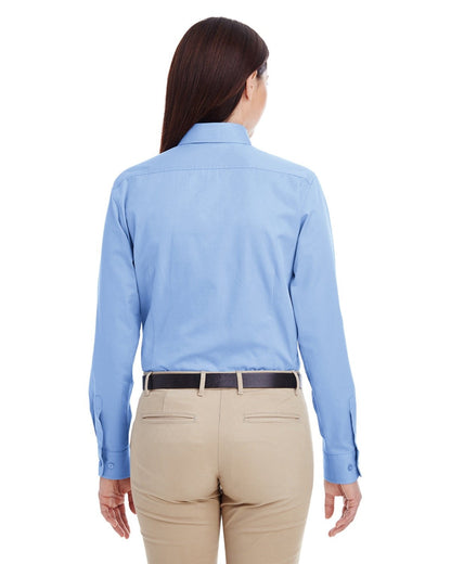 Harriton Ladies' Foundation Cotton Long-Sleeve Twill Shirt with Teflon™ M581W #color_INDUSTRY BLUE