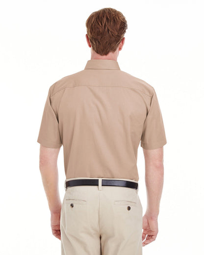 Harriton Men's Foundation Cotton Short-Sleeve Twill Shirt with Teflon™ M582 #color_KHAKI