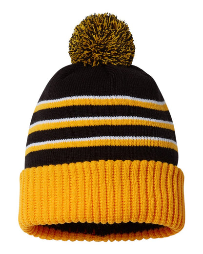 Richardson Pom Cuffed Beanie 134 #color_Black/ Gold/ White