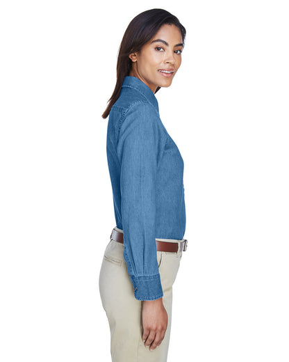 Harriton Ladies' Long-Sleeve Denim Shirt M550W #color_LIGHT DENIM