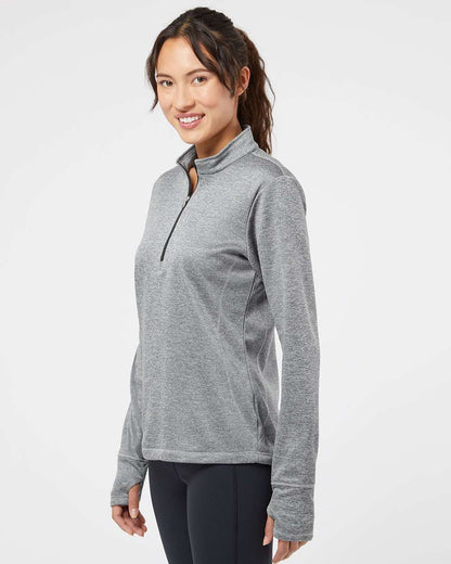 Adidas Women's Brushed Terry Heathered Quarter-Zip Pullover A285 #colormdl_Mid Grey Heather/ Black