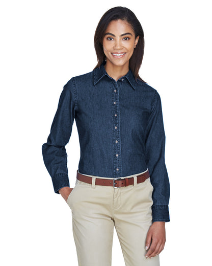 Harriton Ladies' Long-Sleeve Denim Shirt M550W #color_DARK DENIM