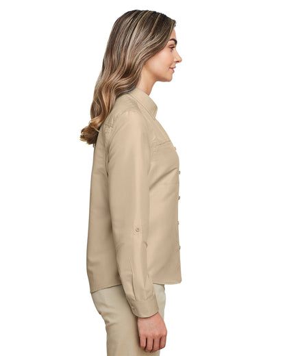 Harriton Ladies' Key West Long-Sleeve Performance Staff Shirt M580LW #color_KHAKI