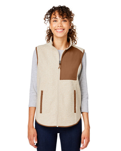 North End Ladies' Aura Sweater Fleece Vest NE714W #color_OATML HTHR / TEAK