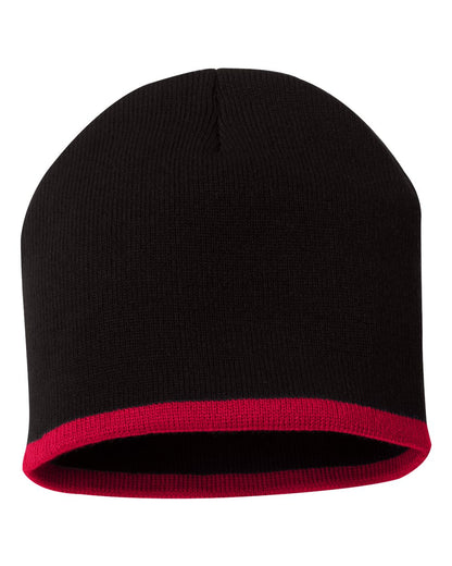 Sportsman 8" Bottom-Striped Beanie SP09 #color_Black/ Red