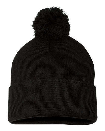 Sportsman 12" Pom-Pom Cuffed Beanie SP15 #color_Black