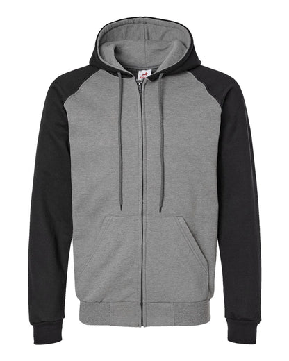 King Fashion Fleece Raglan Hooded Full-Zip Sweatshirt KF4048 #color_Grey Heather/ Black