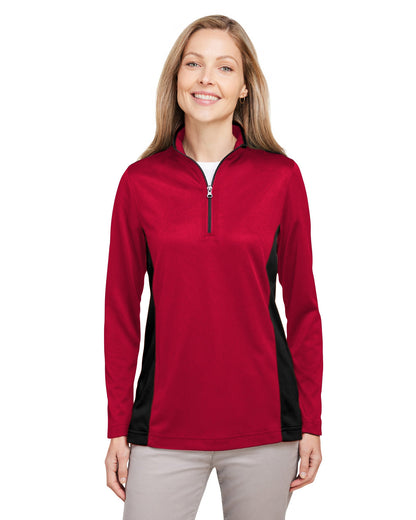 Harriton Ladies' Flash Snag Protection Plus IL Colorblock Quarter-Zip M786W #color_RED / BLACK