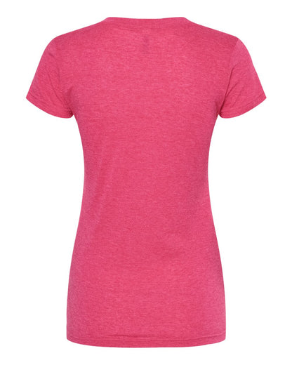 M&O Women's Deluxe Blend V-Neck T-Shirt 3542 #color_Heather Fuchsia