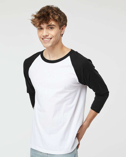 M&O Raglan Three-Quarter Sleeve Baseball T-Shirt 5540 #colormdl_White/ Black