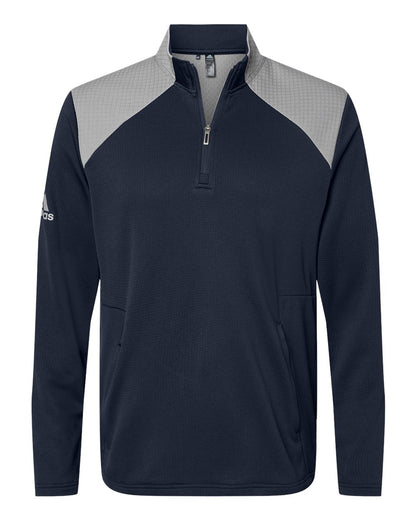 Adidas Textured Mixed Media Quarter-Zip Pullover A532 #color_Collegiate Navy/ Grey Three