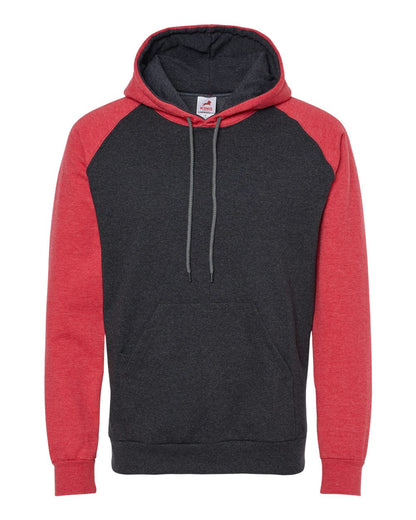 King Fashion Fleece Raglan Hooded Sweatshirt KF4042 #color_Dark Charcoal/ Heather Red