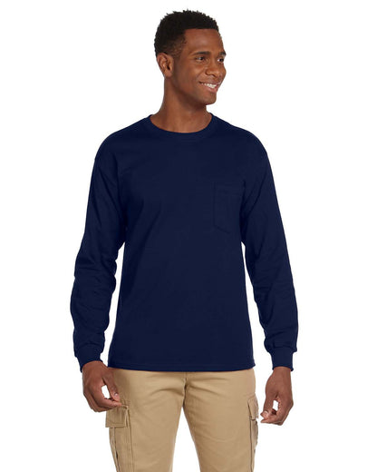 Gildan Adult Ultra Cotton® Long-Sleeve Pocket T-Shirt G241 #color_NAVY