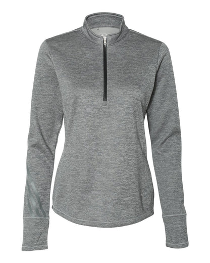 Adidas Women's Brushed Terry Heathered Quarter-Zip Pullover A285 #color_Mid Grey Heather/ Black