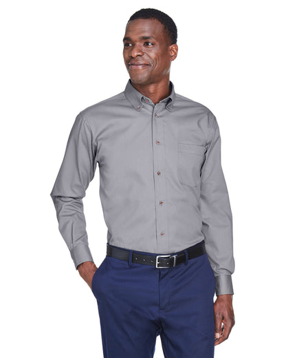 Harriton Men's Easy Blend™ Long-Sleeve Twill Shirt with Stain-Release M500 #color_DARK GREY