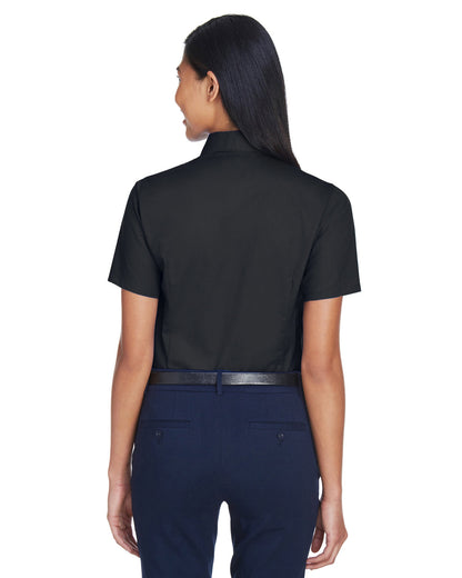 Harriton Ladies' Easy Blend™ Short-Sleeve Twill Shirt with Stain-Release M500SW #color_BLACK