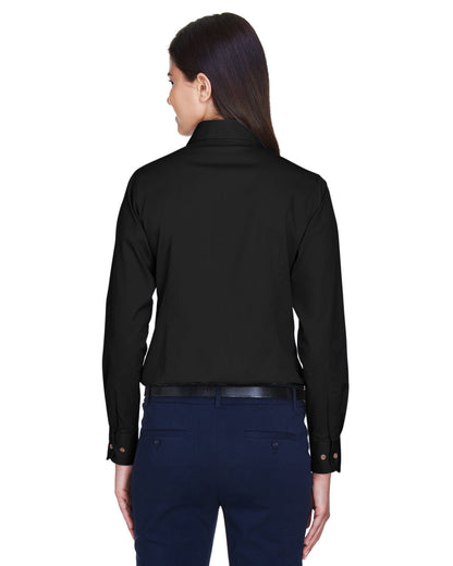 Harriton Ladies' Easy Blend™ Long-Sleeve Twill Shirt with Stain-Release M500W #color_BLACK