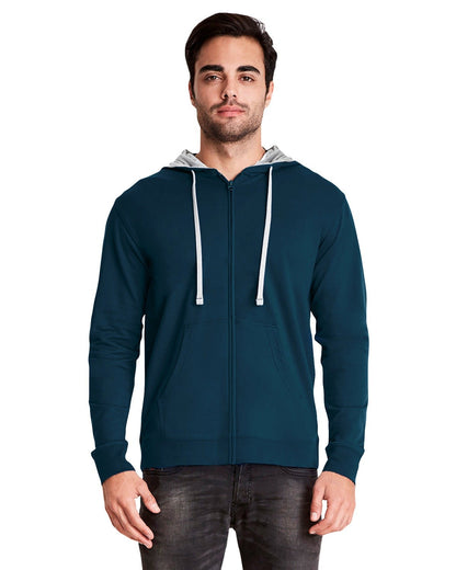 Next Level Apparel Adult Laguna French Terry Full-Zip Hooded Sweatshirt 9601 #color_MID NVY / HTH GRY