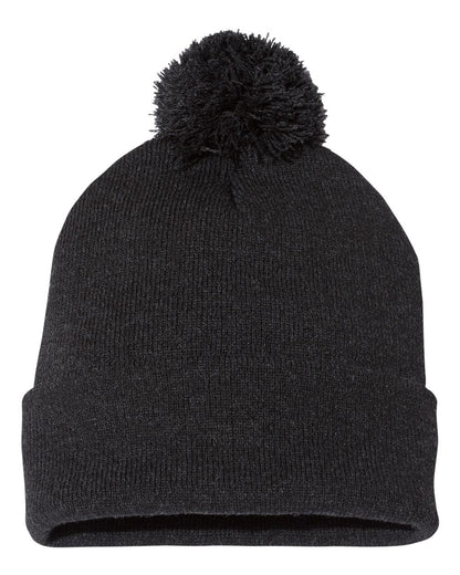 Sportsman 12" Pom-Pom Cuffed Beanie SP15 #color_Heather Charcoal