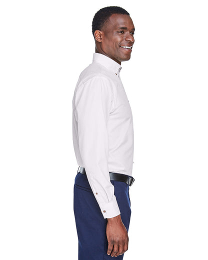 Harriton Men's Tall Easy Blend™ Long-Sleeve Twill Shirt with Stain-Release M500T #color_WHITE