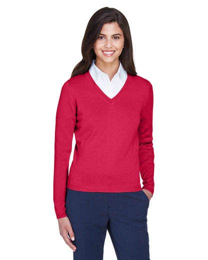 Devon & Jones Ladies' V-Neck Sweater D475W #color_RED