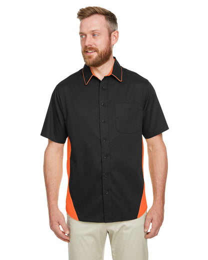 Harriton Men's Flash IL Colorblock Short Sleeve Shirt M586 #color_BLACK / TM ORANGE