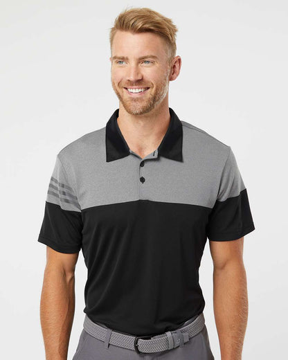 Adidas Heathered 3-Stripes Colorblocked Polo A213 #colormdl_Black/ Vista Grey