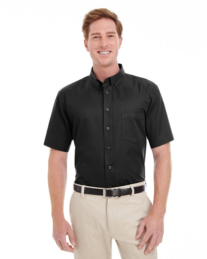 Harriton Men's Foundation Cotton Short-Sleeve Twill Shirt with Teflon™ M582 #color_BLACK