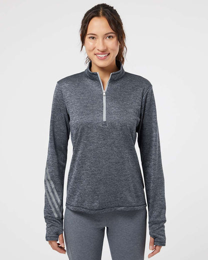 Adidas Women's Brushed Terry Heathered Quarter-Zip Pullover A285 #colormdl_Navy Heather/ Mid Grey