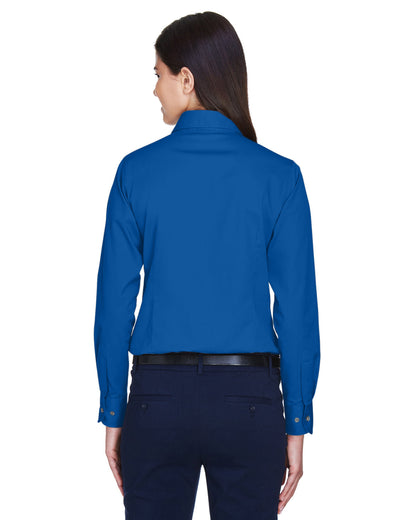 Harriton Ladies' Easy Blend™ Long-Sleeve Twill Shirt with Stain-Release M500W #color_FRENCH BLUE