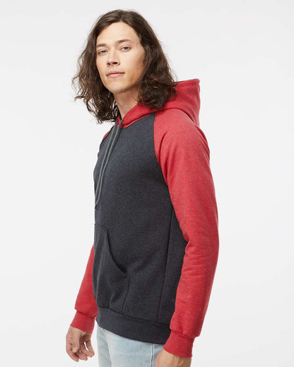 King Fashion Fleece Raglan Hooded Sweatshirt KF4042 #colormdl_Dark Charcoal/ Heather Red