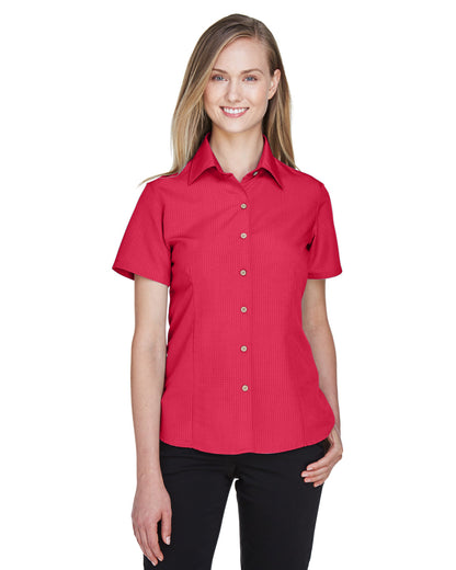 Harriton Ladies' Barbados Textured Camp Shirt M560W #color_PARROT RED