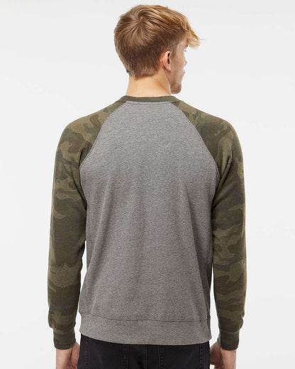 Independent Trading Co. Special Blend Crewneck Raglan Sweatshirt PRM30SBC #colormdl_Nickel Heather/ Forest Camo