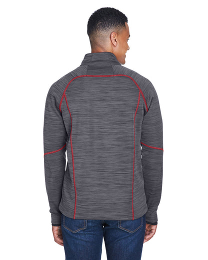 North End Men's Flux Mélange Bonded Fleece Jacket 88697 #color_CARBON / OLY RED