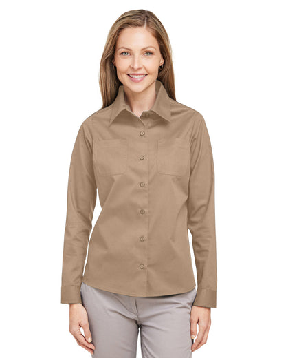 Harriton Ladies' Advantage IL Long-Sleeve Workshirt M585LW #color_KHAKI