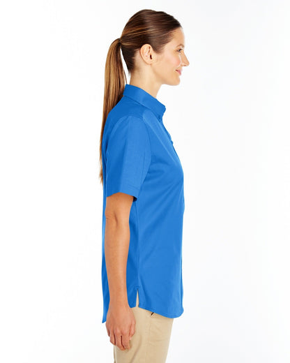 Harriton Ladies' Foundation Cotton Short-Sleeve Twill Shirt with Teflon™ M582W #color_FRENCH BLUE