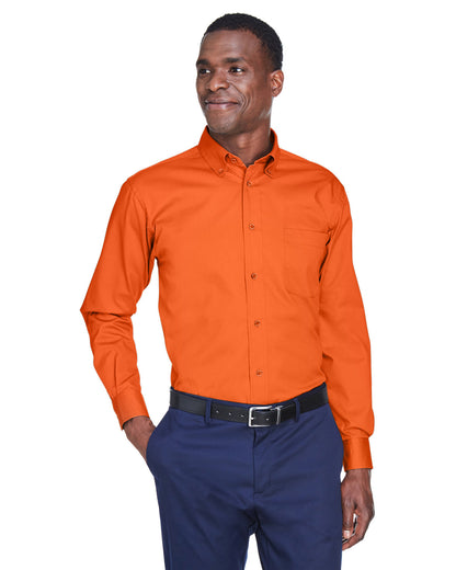 Harriton Men's Easy Blend™ Long-Sleeve Twill Shirt with Stain-Release M500 #color_TEAM ORANGE