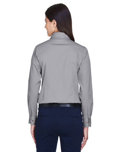 Harriton Ladies' Easy Blend™ Long-Sleeve Twill Shirt with Stain-Release M500W #color_DARK GREY