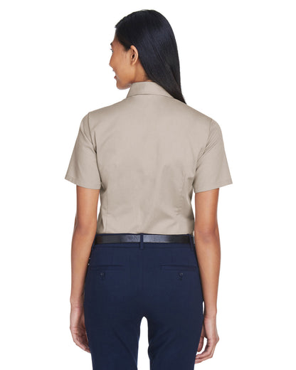 Harriton Ladies' Easy Blend™ Short-Sleeve Twill Shirt with Stain-Release M500SW #color_STONE